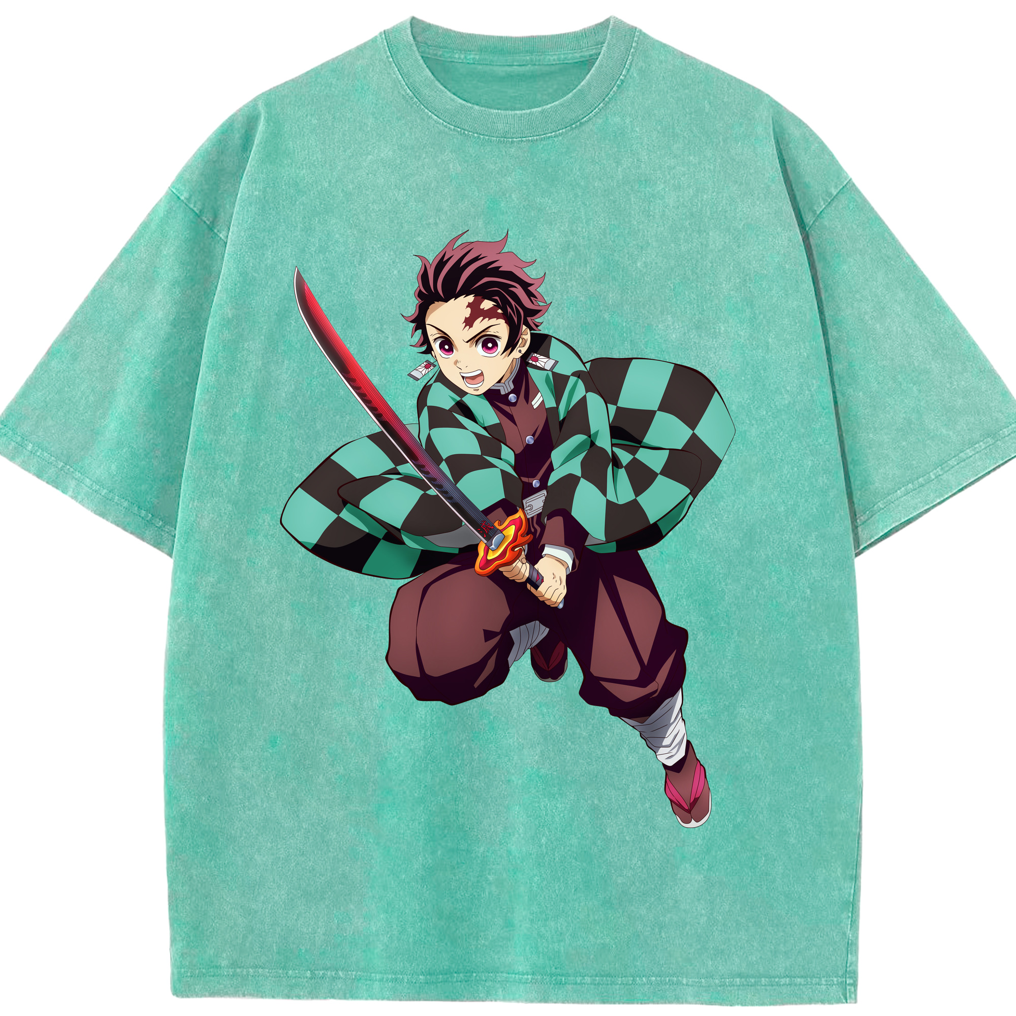 （画像用） 鬼滅の刃 竈門 炭治郎／かまど たんじろう Kamado Tanjirou 綿100% ヴィンテージ風 半袖Tシャツ（フロントプリント）